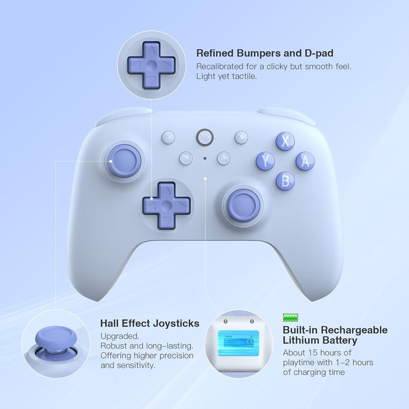 8Bitdo Ultimate 2C Bluetooth Controller (Hall Effect Joystick Update) - for Switch, with Remappable L4/R4 Bumpers, 6-axis Motion Control, Rumble Vibration and Turbo Function (Blue) - Image 2